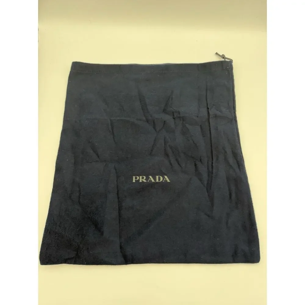 Authentic Prada Dark Navy Flannel Drawstring Dust Bag Cards RFID Set 14.5